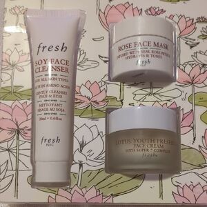 fresh Pink and White Skincare Trio - Soy Cleanser, Rose Mask, Lotus Cream